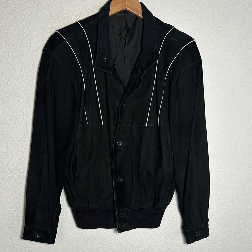 Vintage Bally of Switzerland Black Bomber Jacket Leather Pockets 80s Size 40
